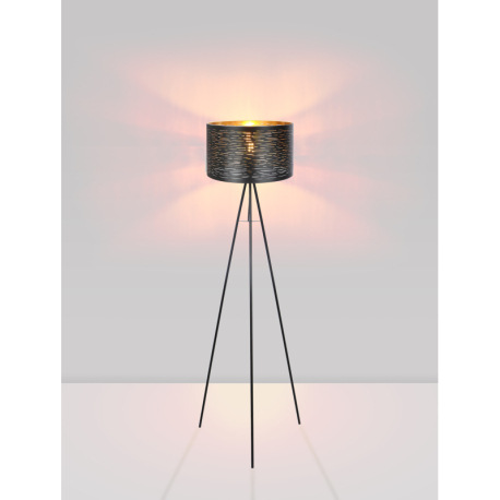 Stojanové svietidlo, kov čierny, plast čierny a zlatý, priemer tienidla: 38 cm, kábel 1,8 m, vypínač 1