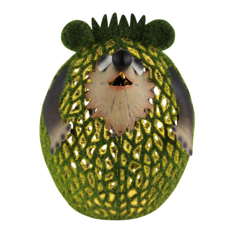 Solárne svietidlo, kov hnedý, plast zelený, vypínač, batéria AA 400mAh 1,2V, IP44, ježko, DxŠxV: 160 3