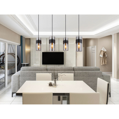 Závesné svietidlo, kov čierny matný, sklo dymovej farby, textilný kábel čierny, možnosť skrátenia vý 9