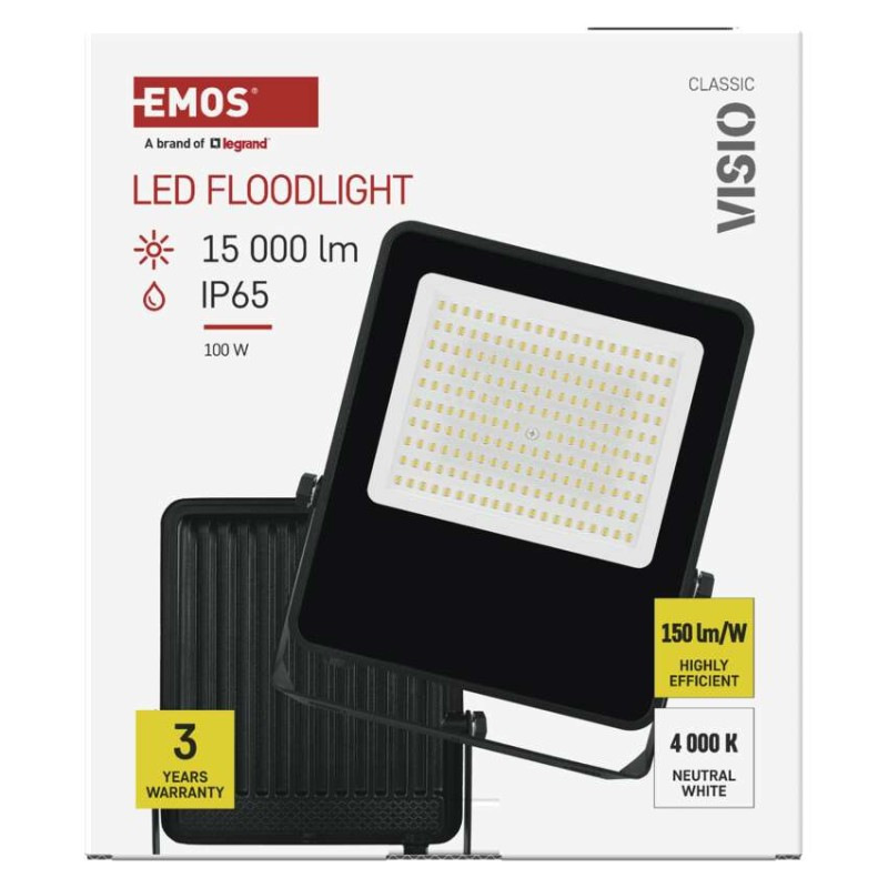 LED reflektor VISIO čierny, 100 W neutrálna biela 12