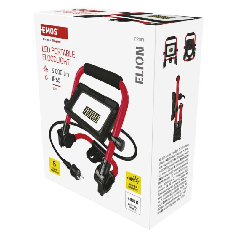 LED reflektor ELION 20W, červeno-čierny, IP65, 3000 lm, neutrálna biela