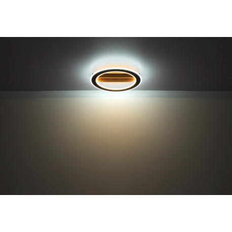 Stropné svietidlo, kov čierny, drevo tmavohnedé, akryl biely, ø: 450mm, V:55mm, vrátane LED 30W 230V 18