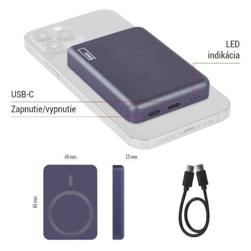 Power bank EMOS WI 522, 5 000 mAh, 20 W+Wireless, modrá 5