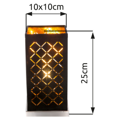 Stolová lampa, kov nikel matný, textil čierny a zlatý, kábel 1,5 m, tienidlo s ozdobným dierovaním, 3