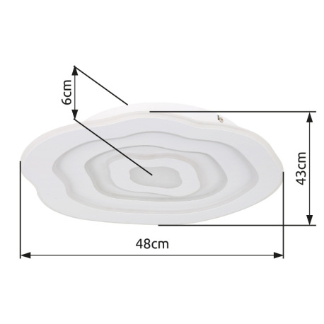 Stropné svietidlo kovové biele matné, akryl biely, DxŠxV: 480x430x60mm, LED 24W 230V, 3000lm zdroj, 6