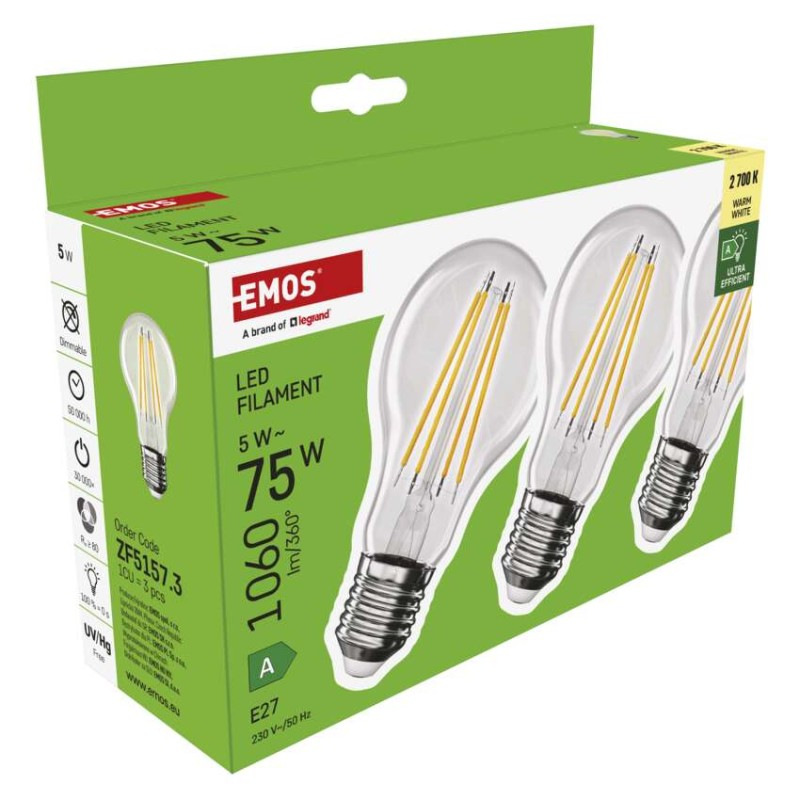 LED žiarovka Filament A60 A CLASS/ E27 / 5 W (75 W) / 1 060 lm / teplá biela 9