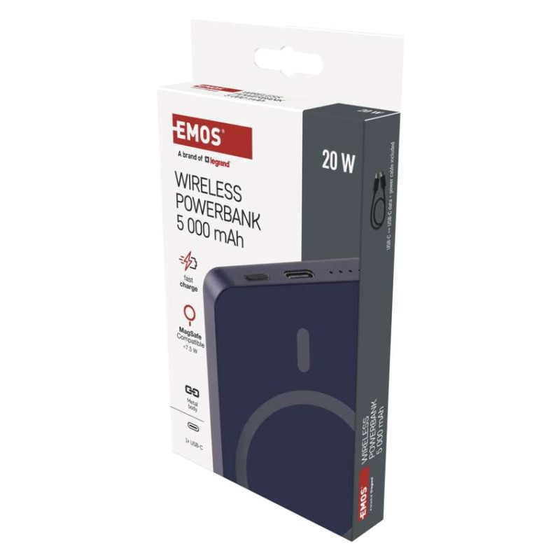 Power bank EMOS WI 522, 5 000 mAh, 20 W+Wireless, modrá 3