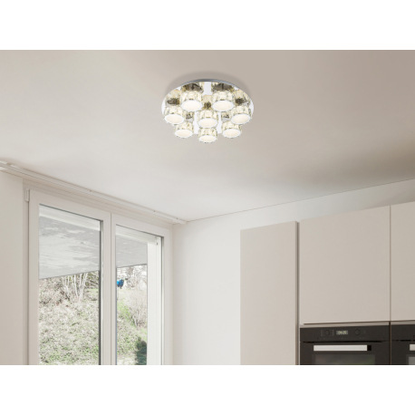 Stropné svietidlo, kov chróm, kryštál K5 priehľadný, akryl satinovaný, stmievateľné, Ø500, V:110, vr 1