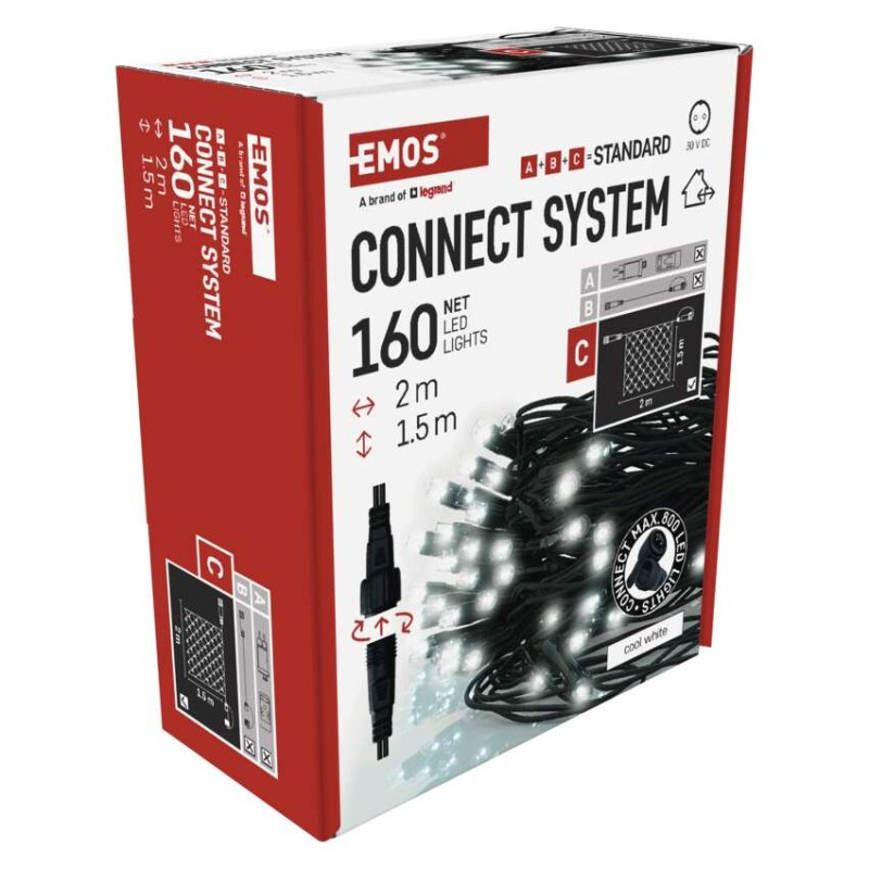 Standard LED spojovacia vianočná reťaz – sieť, 1,5x2 m, vonkajšia, studená biela 12