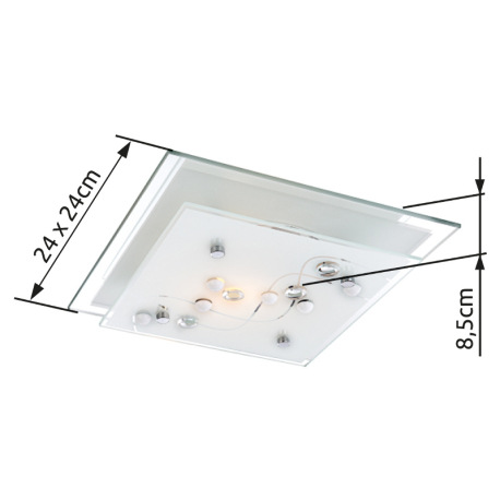 Stropné svietidlo, kov chróm, satinované sklo, dekoratívne kamienky, zrkadlový okraj, DxŠxV: 240x240 6