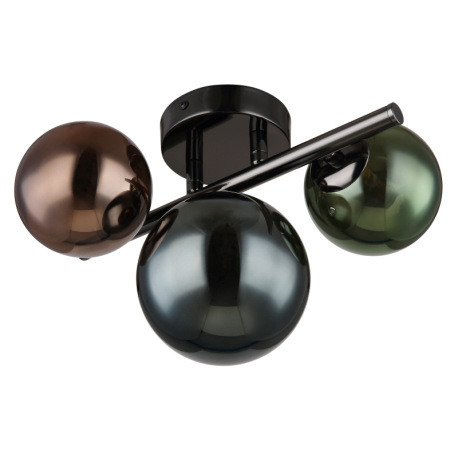 Stropné svietidlo, kov sivý matný, sklenené gule, farby skla: bronzová, zelená, petrolejová, DxŠxV: 6
