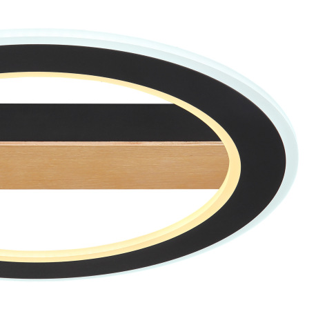 Stropné svietidlo, kov čierny, drevo tmavohnedé, akryl biely, ø: 450mm, V:55mm, vrátane LED 30W 230V 6