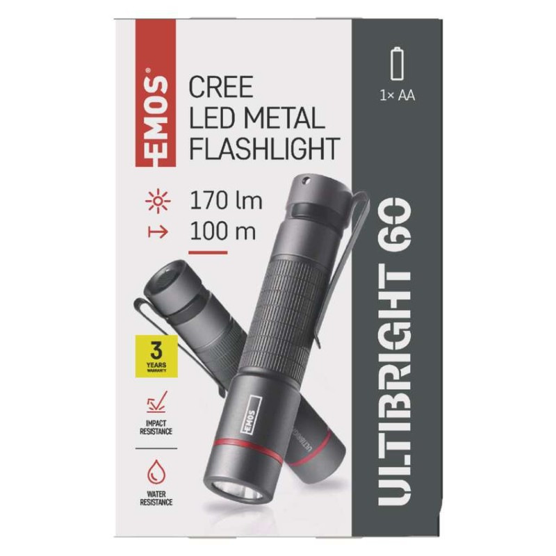 CREE LED kovové svietidlo Ultibright 60, 170lm, 1xAA 9