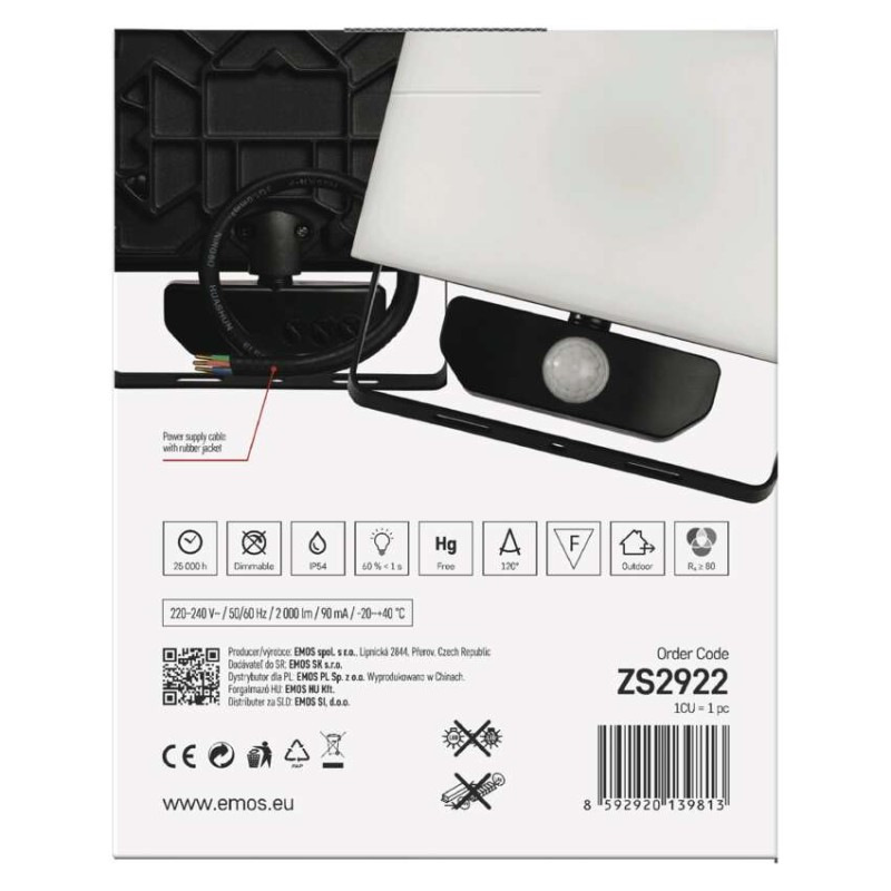 LED reflektor TAMBO so senzorom pohybu, 20 W, 2000 lm, čierny 14