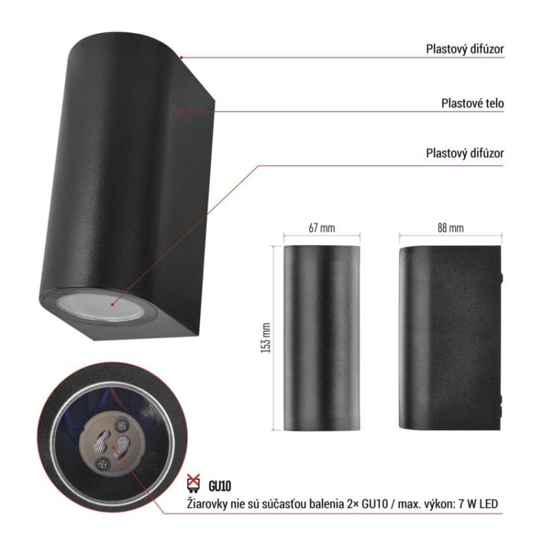 Záhradné nástenné svietidlo OCULUS, 8,8 x 6,7 x 15,3 cm, 2 x GU10, 35 W 4