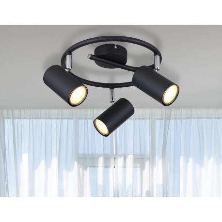 Stropné svietidlo, kov čierny matný, chróm, ø: 250mm, V: 135mm, bez žiaroviek 3xGU10, max. 25W 230V 7
