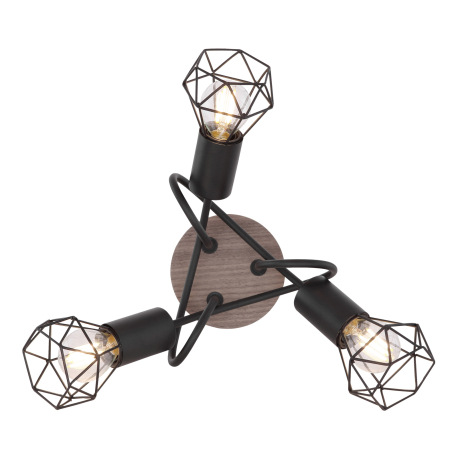 Stropné svietidlo, kov čierny, drevo hnedé, Ø:380, V:210, bez žiaroviek 3xE14, max. 40W 230V 14