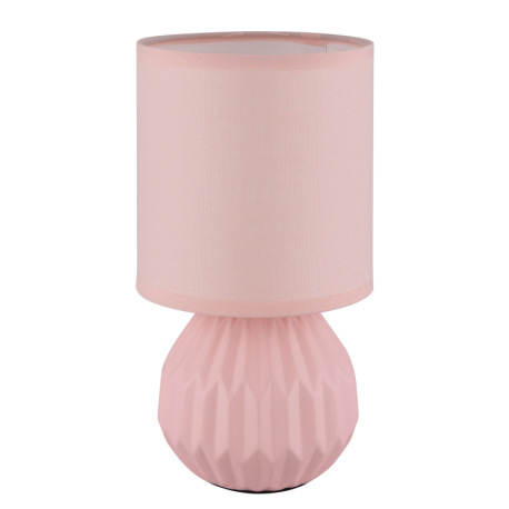 Stolová lampa, ružová keramika, ružový textil, biely PVC kábel, kolískový vypínač na kábli, ø: 120 m 2