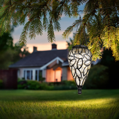 Solárne svietidlo, kov čierny, plast čierny, plast priehľadný, IP44, ozdobná kvapka na zavesenie, ak 9