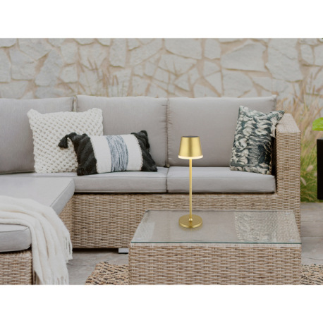 Solárne svietidlo, kov/plast zlatá metalíza, plast satinovaný, posuvný spínač, batéria CR18650 1200m 9