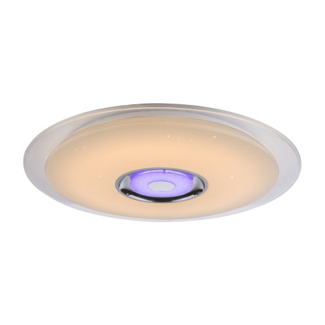 Stropné svietidlo, kov biely, chróm, akryl biely, K5 krištáľ, trblietavý efekt, reproduktor, ovládan 20