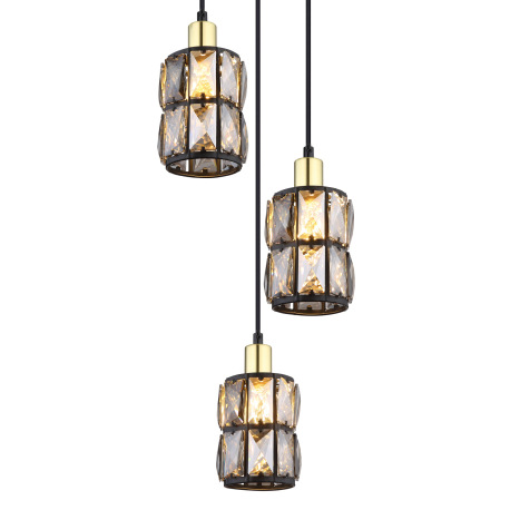 Závesné svietidlo, kov čierny, sklenené krištále dymové, kov matný, čierny PVC kábel, ø: 250mm, V:12 4