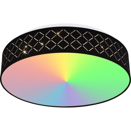 Stropné svietidlo, kov biely,textil čierny,akryl opál,pamäťová funkcia,nočné svetlo,stmievateľné,dia 15