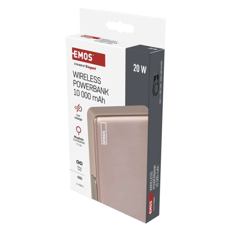 Power bank EMOS WI 1031, 10 000 mAh, 20 W + wireless, ružovo-zlatá 2