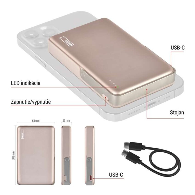 Power bank EMOS WI 1031, 10 000 mAh, 20 W + wireless, ružovo-zlatá 5