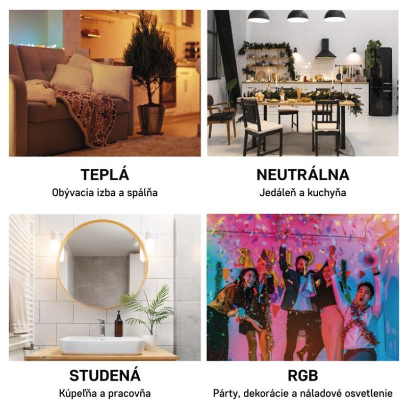 LED žiarovka GoSmart A60 / E27 / 9 W (60 W) / 806 lm / RGB / stmievateľná / WiFi 5