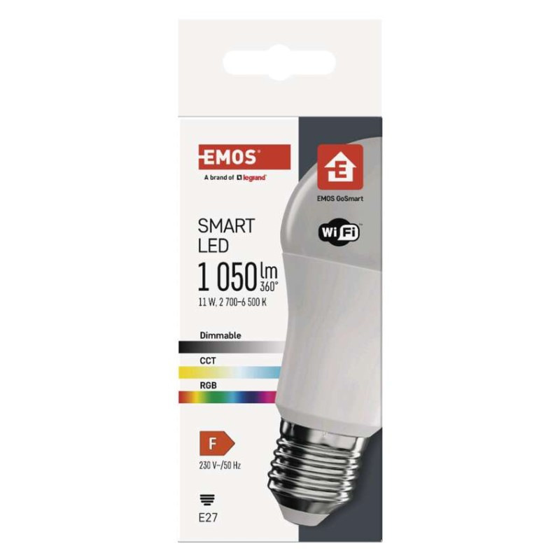 LED žiarovka GoSmart A60 / E27 / 11 W (75 W) / 1 050 lm / RGB / stmievateľná / WiFi 11