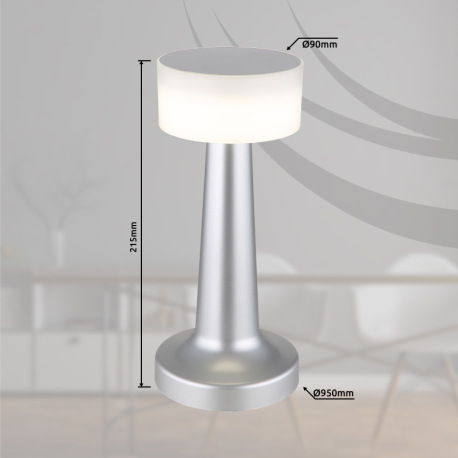 Nabíjateľná stolová lampa, plast nikel, plast biely, dotykové zapnutie/vypnutie, plynulé dotykové st 12