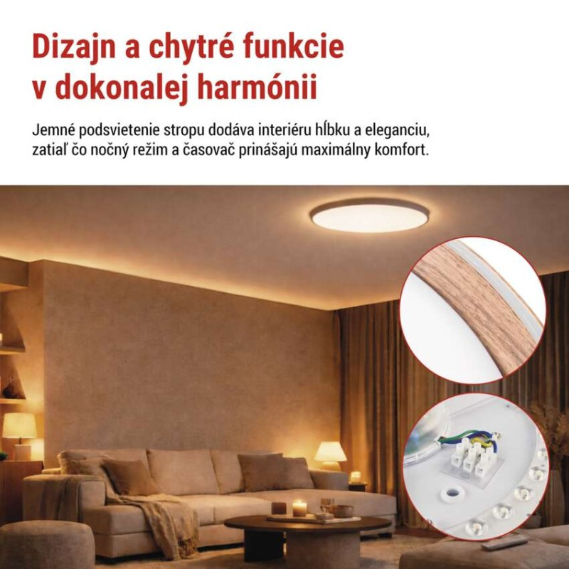 LED nástenné svietidlo ILVI, kruhové 45 W, stmievanie + CCT, drevo 7