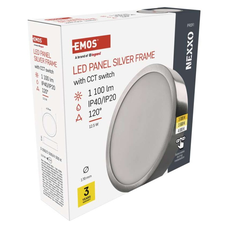 LED prisadené svietidlo, kruhové, strieborné, 12,5W, CCT 9