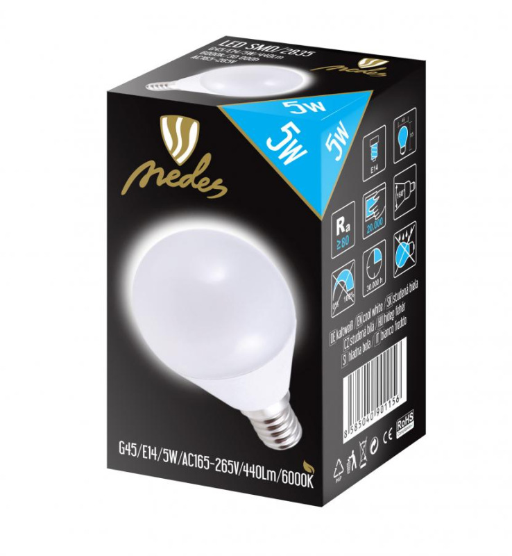 LED žiarovka 5W - G45 / E14 / SMD / 6500K - ZLS802 3