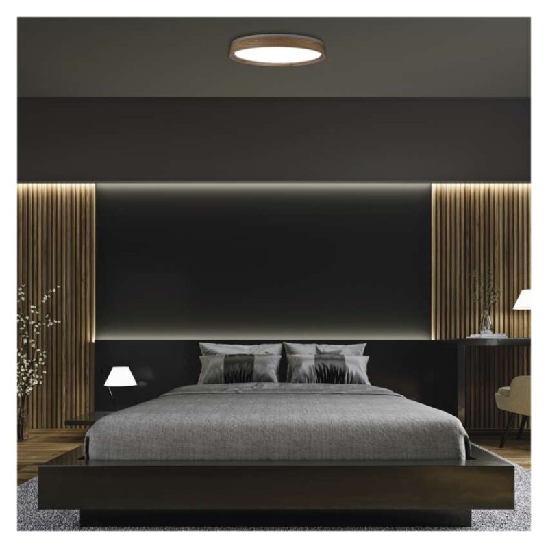 LED nástenné svietidlo ILVI, kruhové 45 W, stmievanie + CCT, drevo 8