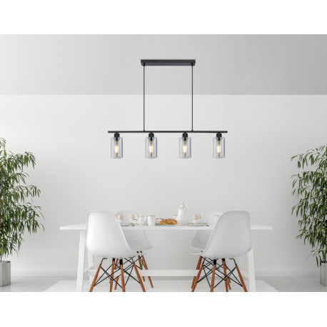 Závesné svietidlo, kov čierny matný, dymové sklo, DxŠxV:980x100x1200, bez žiaroviek 4xE27, max. 60W 9