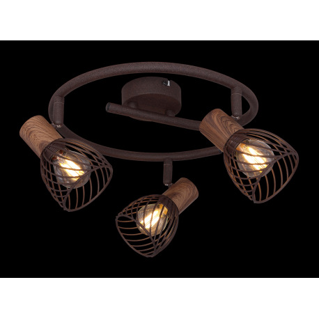 Stropné svietidlo, kov vo farbe imitujúcu hrdzu, kov imitácia dreva, Ø280, V:160, bez žiaroviek 3xE1 9