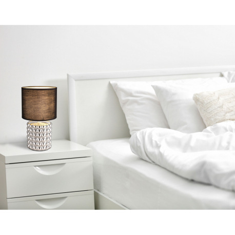 Stolná lampa chrómovaná keramika, textil čierny, kábel PVC čierny, kolískový vypínač na kábli, ø: 18 7