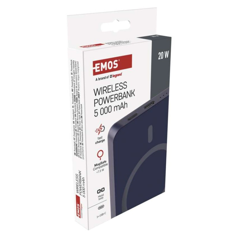 Power bank EMOS WI 522, 5 000 mAh, 20 W+Wireless, modrá 14