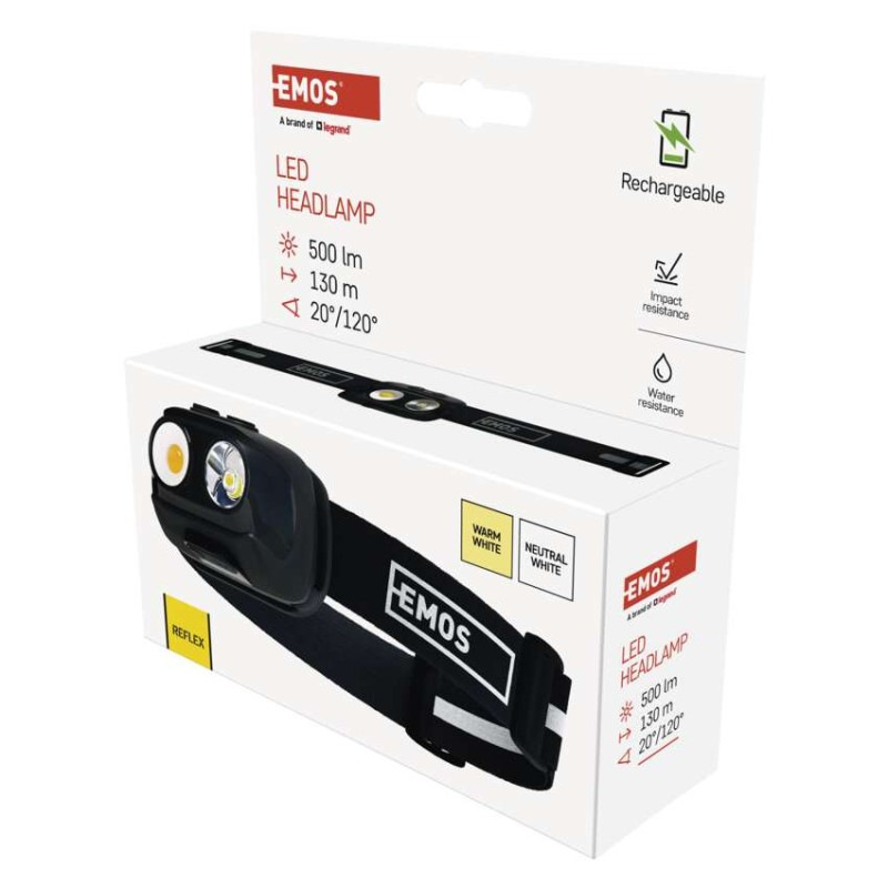 COB LED nabíjacia čelovka P3542, 500 lm, 130 m, Li-pol 1200 mAh 7