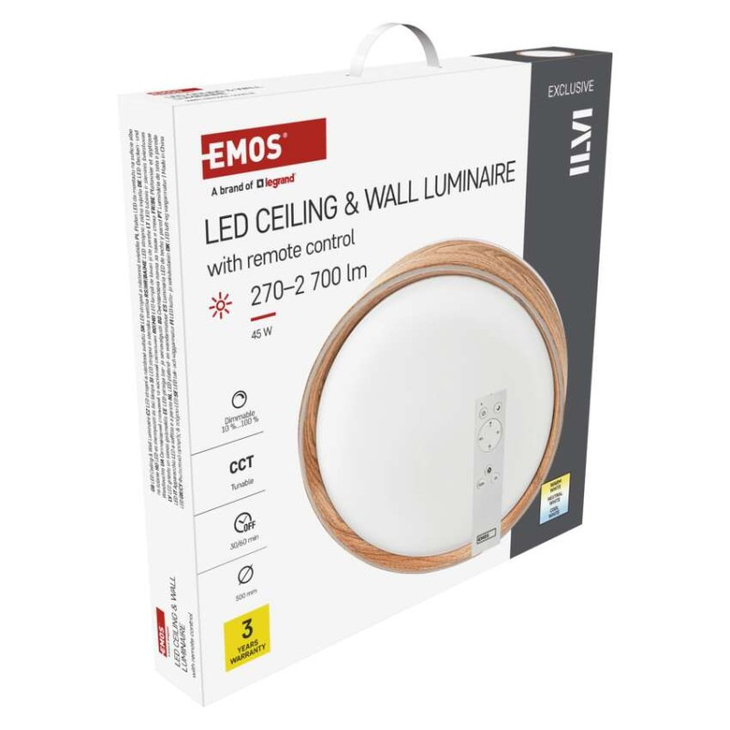 LED nástenné svietidlo ILVI, kruhové 45 W, stmievanie + CCT, drevo 13