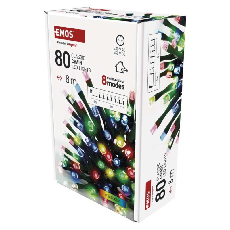 LED vianočná reťaz, 8 m, vonkajšia aj vnútorná, multicolor, programy, časovač 3