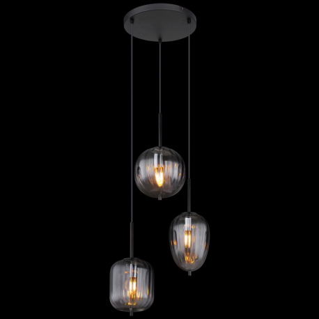 Závesné svietidlo, kov čierny matný, sklo dymová farba/číre, kábel PVC čierny, možnosť skrátenia výš 3