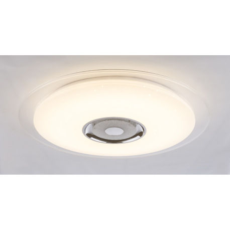 Stropné svietidlo, kov biely, chróm, akryl biely, K5 krištáľ, trblietavý efekt, reproduktor, ovládan 14