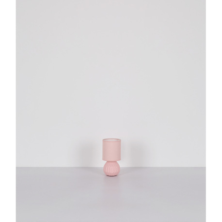 Stolová lampa, ružová keramika, ružový textil, biely PVC kábel, kolískový vypínač na kábli, ø: 120 m 15