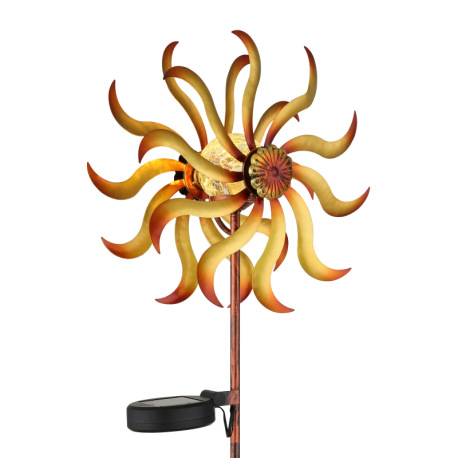 Solárne svietidlo, kov zlatej starožitnej farby, sklenená guľa číra s efektom prasknutého skla, posu 14