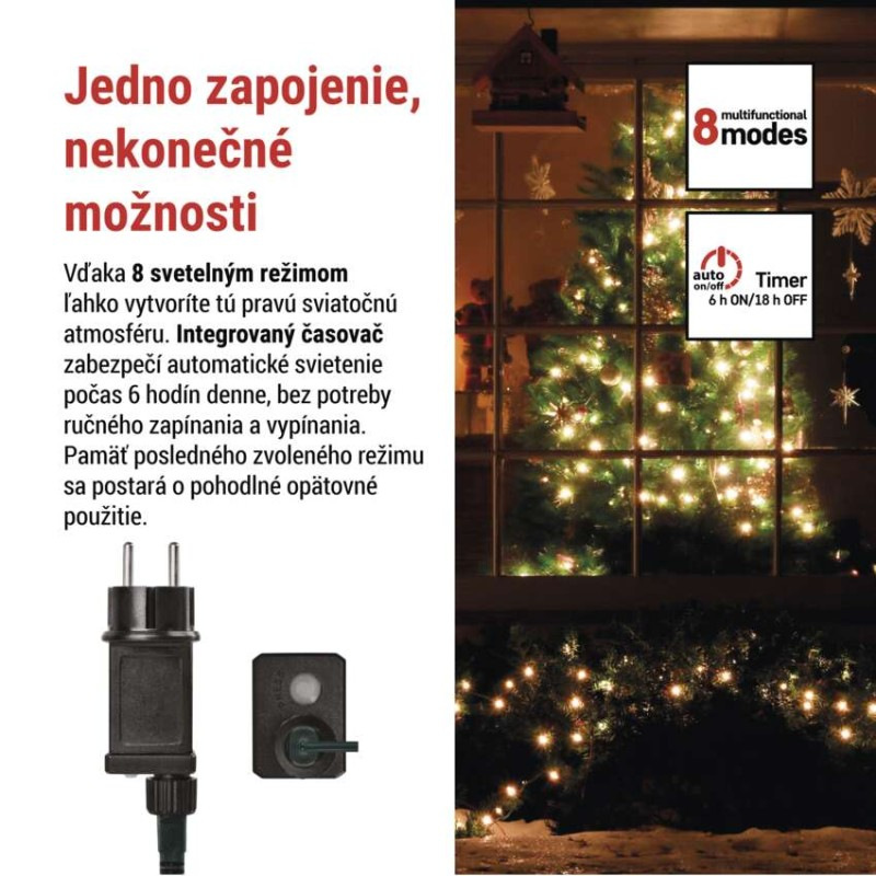 LED vianočná cherry reťaz – guličky, 48 m, vonk. aj vnútor.,teplá biela, programy, časovač 2
