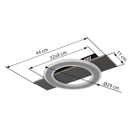 Stropné svietidlo, plast antracit, brúsený sivý kov, akryl biely, DxŠxV: 440x290x55mm, vrátane LED 1 18