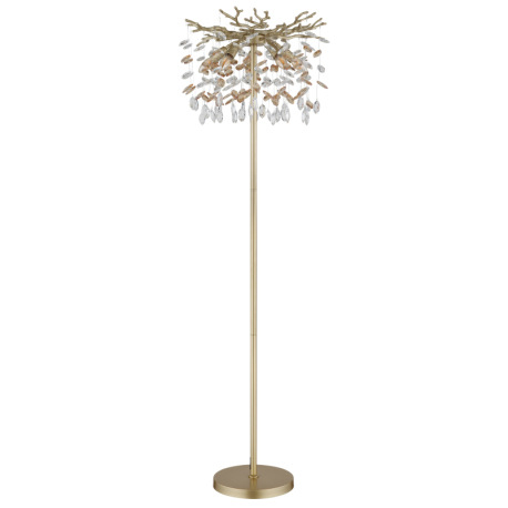 Stojacia lampa, kov matnej zlatej farby, jantárové a číre sklenené kryštály, PVC kábel, nožný spínač 3